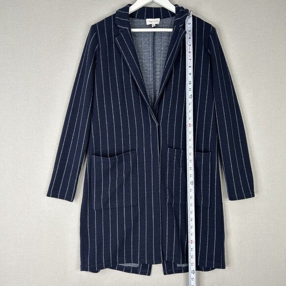 Harlyn Anthro Womens Jacket Extra Small Blue Pinstripe Longline Blazer Cardigan - Picture 5 of 16